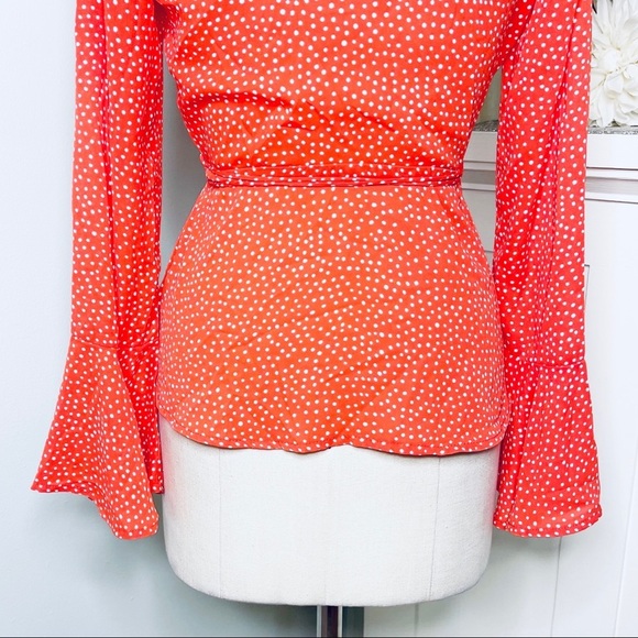 Lulu’s Red & White Polka Dot Love is Enough Wrap Top Blouse Small - Picture 9 of 11